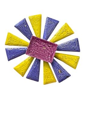 Vintage Capri Purple Yellow Geometric Sunburst Brooch Mid Century Modern Pin